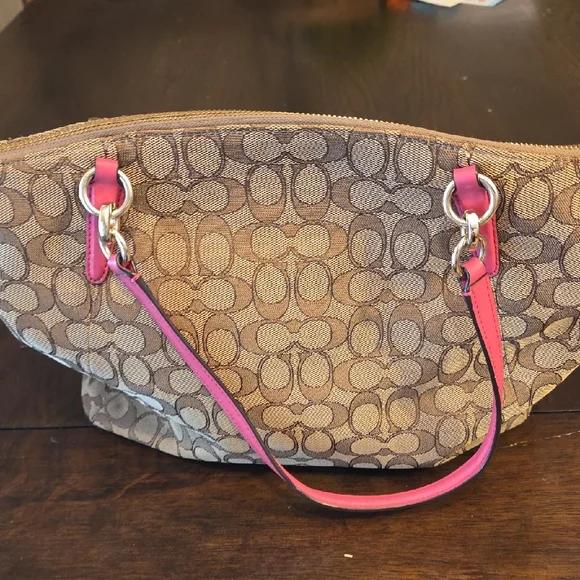 Coach Signature Logo Print Kelsey Bag Purse Pink And Matching Wallet - Picture 5 of 11
